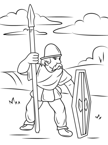 Celtic Warrior With Spear And Shield Coloring Page